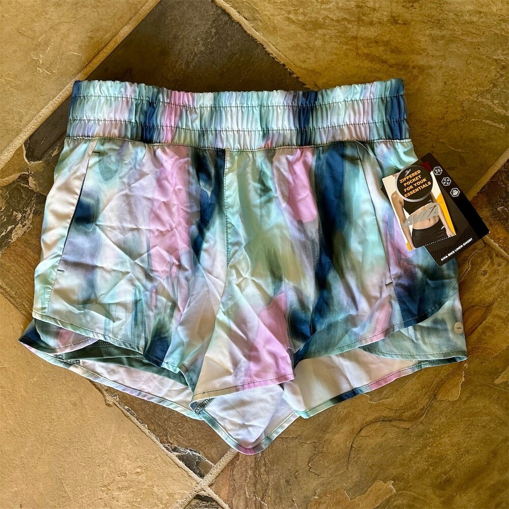 Avia Running Shorts Womens Size S Multicolor Abstract Built-In Liner Zip